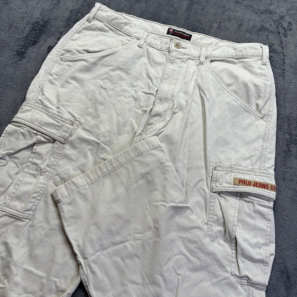Polo Jeans Co Ralph Lauren Cargo Pant Mens 36x32 Freighter Khaki Baggy Gorp